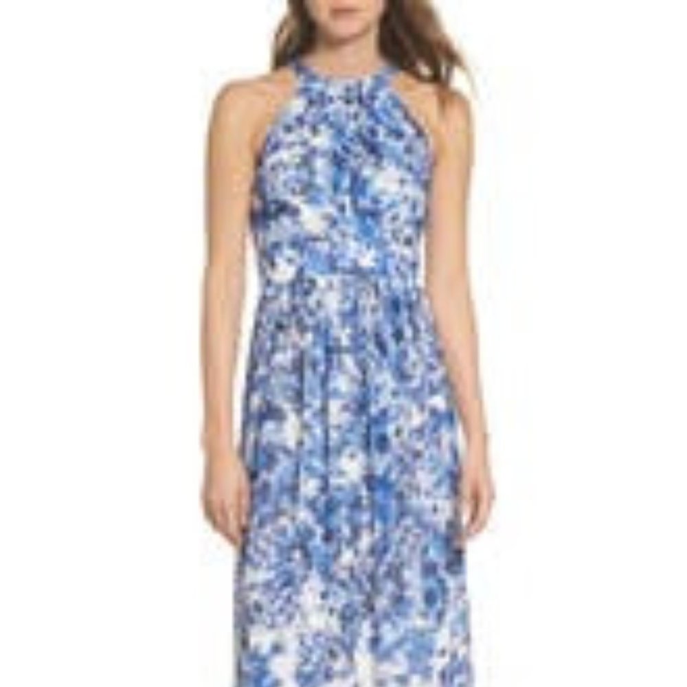 Eliza J floral pleated halter maxi dress